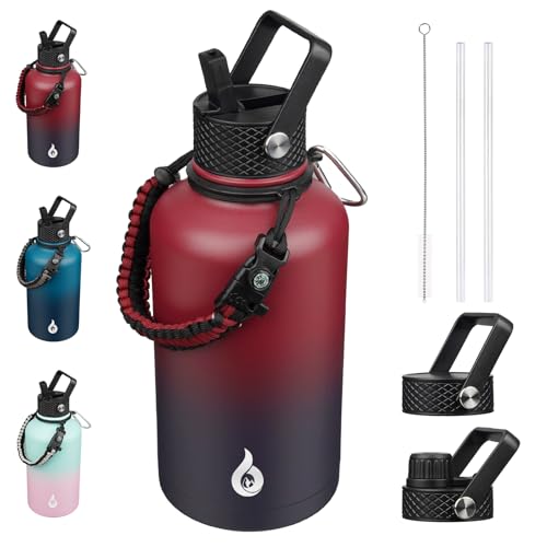 BJPKPK 64oz Insulated Water Bottle with Straw Lid Large Stainless Steel Jug - color: Charming Red, style: 64 Ounces