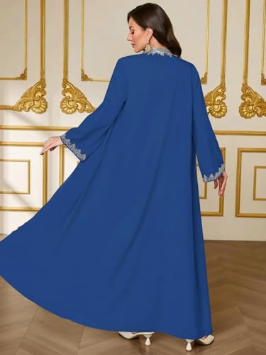 Elegant Muslim Dress with Embroidered Traditional Islamic Attire Maxi Robe Eid Prayer Gown - color: Blue and White, size: Small