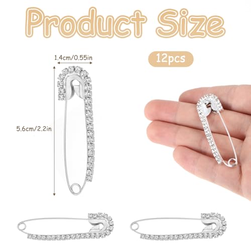 12 Pcs Rhinestone Pins, Safety Pin Brooch Sweater Shawl Pins for Skirts, Sweaters, Scarves, Lapel Hats, Suit Jackets, Accessories - color: 12 Pcs Silver