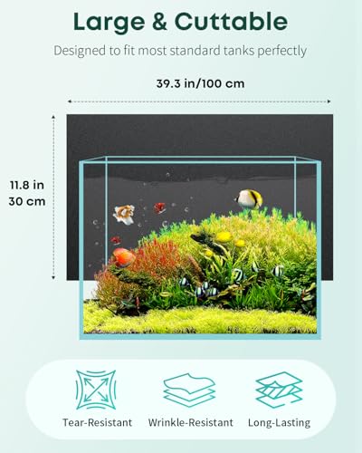 Pawfly Black Aquarium Background, 39.3" x 11.8", Static Cling Fish Tank Background Wallpaper, No Glue Reusable PVC Fish Tank Backdrop, Easy to Install Aquarium Décor Background, Fish Tank Decoration - size: 39.3" x 11.8"