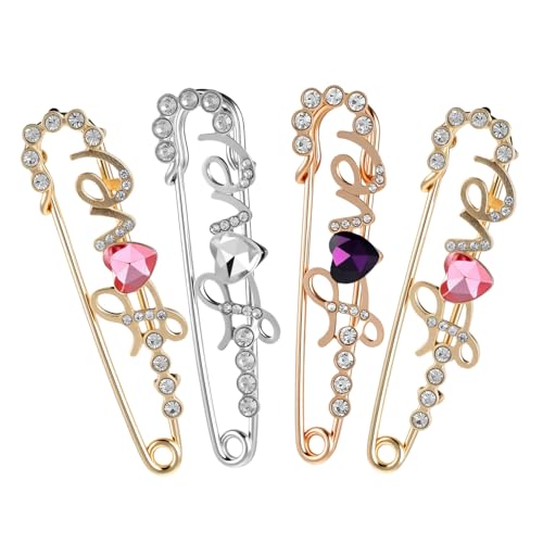 Ymapinc Brooch Pins for Women Shawl - Decorative Rhinestone Safety Pins, Vintage Broche for Collars Sweaters Hats Dresse - style: LOVE Brooch