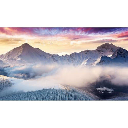 Winter Mountains Aquarium Background Snow Covered Hill Valley Spruces Landscape Fish Tank Background Winter Snowy Pine Trees Terrarium Backgrounds Wintry Landscape Reptile Tank Backgrounds 36x18in - color: Purple_Grey, size: 36(W)x18(H)inches/ 90(W)*45cm(