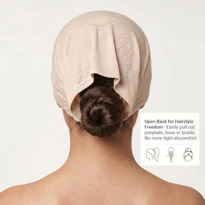 ZLYC Hijab Cap for Muslim Women Soft Stretchy Open-Back Underscarf Hat Breathable Inner Hijab Undercap - color: Lace Beige