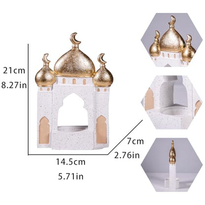 Decorative Mosque Sculpture with Gold Domes, White and Gold, 8.27 x 5.71 x 2.76 inches - size: 5.71*2.76*8.27in