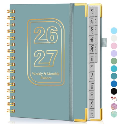 Planner 2026-2027, 18 Months Weekly and Monthly Hardcover Planner, January 2026 - June 2027, 5.75" x 8.38" A5 Daily Calendar Planner Book with Tabs, Spiral Yearly Agenda Organizer Notebook for School Work Home, Blue - color: Blue, size: A5 (Jan 2026 - Jun