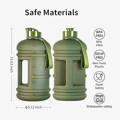 TOOFEEL 2.2 Liters Gym Big Sports Water Bottles for Men - Reusable BPA Free Plastic Clear Water Jug - Unique Water Bottles, Comfurtable to Touch and Easy to Clearn - Matte Olive Water Boottle - color: Matte Olive bottle, style: 74 oz water bottle
