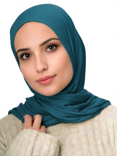 Harewom Polyester Hijab Lightweight Solid Head Wrap Scarf for Women Daily - color: Teal Blue