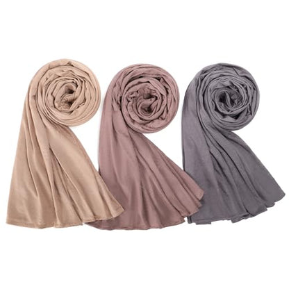 Febfim 3PCS Muslim Women Soft Modal Cotton Premium Jersey Hijab Scarf Wrap Turban - color: Color F
