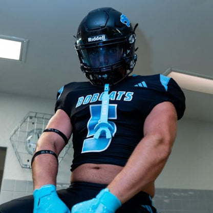 SLEEFS X Sky Blue Football Mouth Guard - Lip/Mouthguard with Helmet Strap - Lip/Teeth Protector Mouthpiece - Moldable - for Youth/Adults, Men & Women Mouth Guard, Maximum Air Flow, All Sports - color: Sky Blue