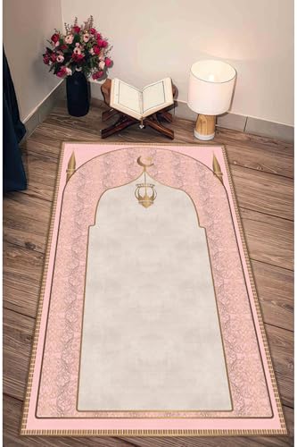 Prayer Rug Non-Slip Seccade Pink 70x110cm Polyester Felt Mat Washable Islamic Prayer Mat for Women and Girls - Pink, 28x43 inch