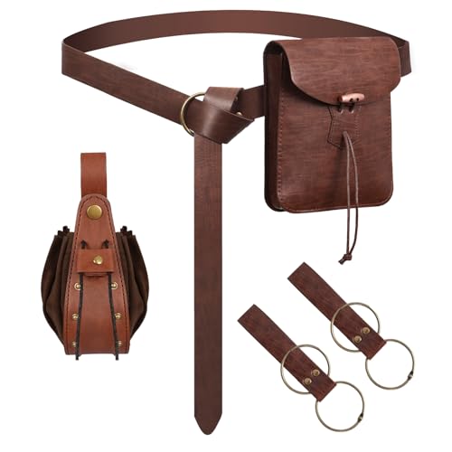 7PCS Renaissance Belt Pouch Set Medieval Pirate Costume Accessories (Brown LSYD) - color: Brown LSYD