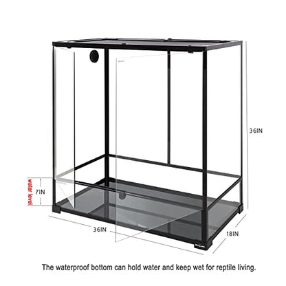 REPTI ZOO Large Reptile Terrarium, Vertical Reptile Tank, Wide & Tall Chameleon Cage with Top Screen Ventilation (36" W X 18" D X 36" H (Glass)) - size: 36"W X 18"D X 36"H (Glass)
