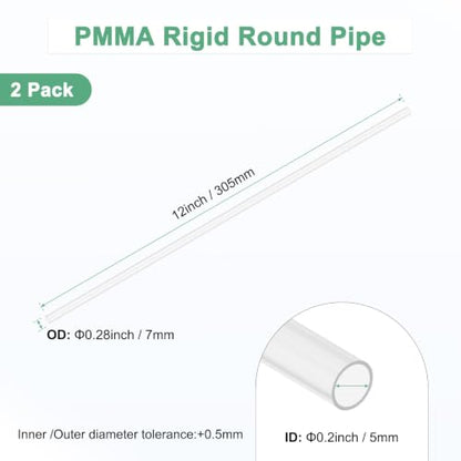 M METERXITY 2-Pack Clear Rigid Acrylic Pipe, 5mm[0.2"] ID x 7mm[0.28"] OD Plastic Round Tube for Water Cooling System/Lamps/Fountains/Aquariums/Display Stand, Acrylic Tubing [305mm/12IN] - size: 5mm ID x 7mm OD