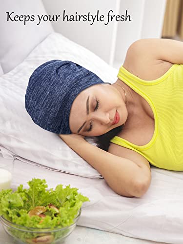 SATINIOR 4 Pieces Satin Lined Sleep Cap Silk Bonnet for Sleeping Women, Silk Hair Wrap Slouch Beanie Hat - color: Line Dark Blue, Line Dark Gray, Line Wine Red, Line Black