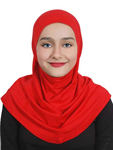 AL AMIRA Girl's Hijab Cotton 1 piece Amira Headscarf Cotton one Pcs Hijab - color: Red