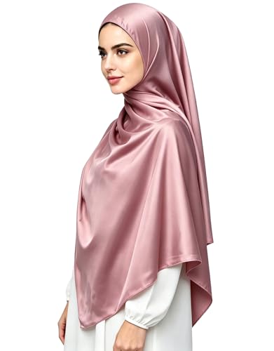 Lina & Lily Luxury Satin Hijab Head Scarf Shawl Wrap for Muslim Women Extra Long - color: Dusty Rose