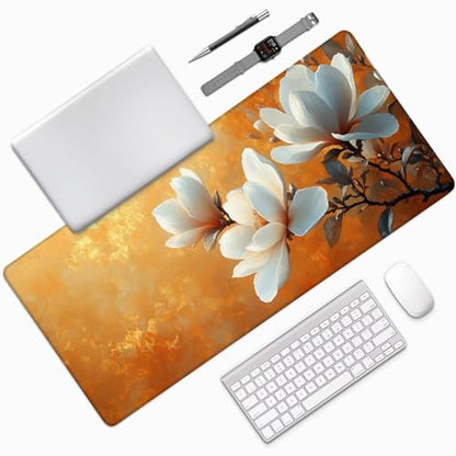 Flower Gaming Mouse Pad, Mouse Pad 60x32in, Large Desk Mat with Non-Slip Rubber Base, Office Desk Accessories, Large Extended Gaming Keyboard Mat, Big Mousepad for Computer Gamer Office, Orange 5-2703 - size: 60 x 32 x 0.1
