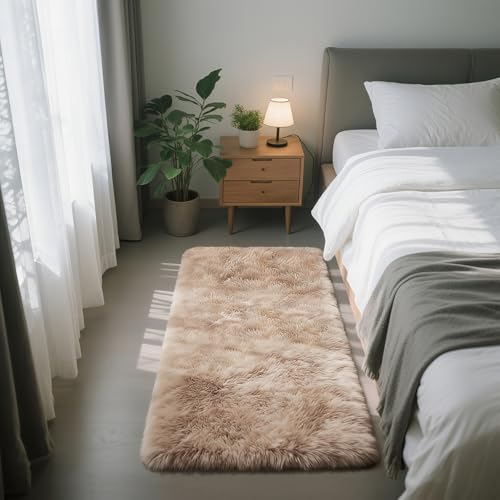 Fluffy Rug Shag Area Rug, Mottling Beige 2x4 Area Rugs for Bedroom, Small Bedside Rug, Soft Fluffy Shag Entryway Throw Rugs for Living Room Bedroom Room Home Decor - color: Mottling Orange, size: 2' x 4' (Rectangular)