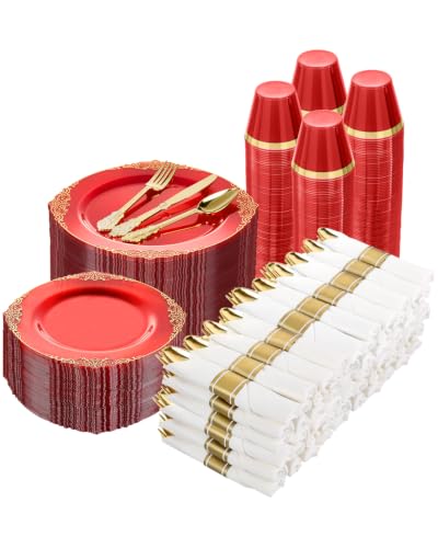 Goodluck 700 Piece Red Dinnerware Set for 100 Guests - color: Red, size: 100 Guests