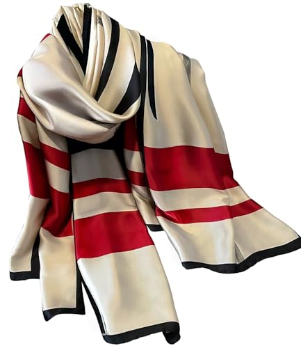 Womens 100% Large Mulberry Silk Scarf Long Satin Scarf Fashion Lightweight Wraps - color: Color Block