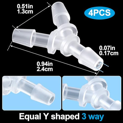 4 Pcs 1/8 Inch Y Shape Splitter Tubing Connectors, Plastic Barb Hose Fitting Tee Shape Tubing Connector, Universal 3 Way Oxygen Splitter Joint Splicer for Air Line Gas Fuel Pipe - White - size: 1/8inch