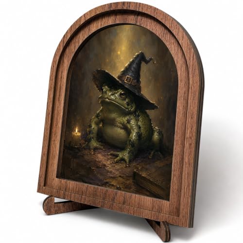 Witch Frog Halloween Arched Table Sign - color: Snowy Evergreen Tree