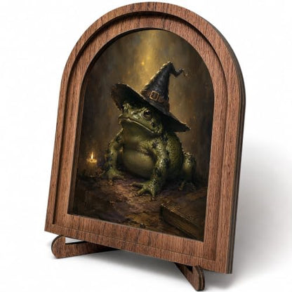Witch Frog Halloween Arched Table Sign - color: Snowy Evergreen Tree