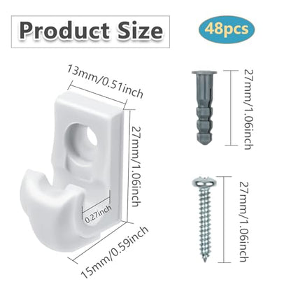 48 Pack Wire Shelf Clips, White Down Wall Clips for Closet Shelves | White Wall Mounted Wire Shelf Brackets Loop Clips with Screws & Expansion Tubes, Fits Wire Closet Shelving - color: 48 PACK