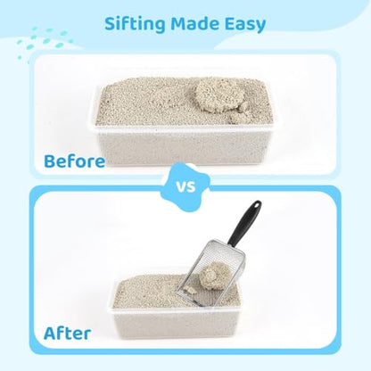 4-Pack Stainless Steel Sifters, Fine Mesh Litter Box Scoops for Cats, Reptile Substrate Shovels, Multi-Purpose Metal Sand Sifters