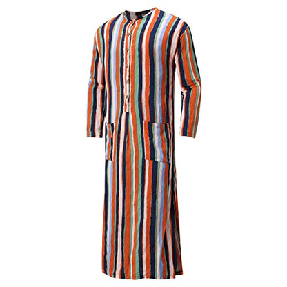 Mens Muslim Thobe Saudi Arabic Islamic Middle East Long Gown Dress Long Sleeve Crew Neck Clothing Ramadan Jubbah - color: #0a-orange, size: 4X-Large