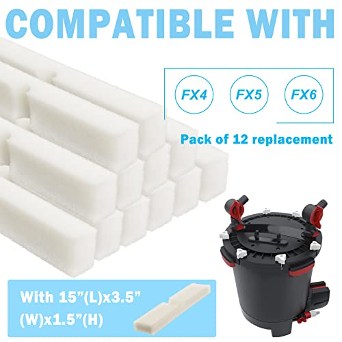 Podoy Fx4 Foam Filter Pads Replacement Compatible with Fluval FX5 / FX6 Canister Filter, Aquarium Bio Sponge Foam Filter Pads (12 Packs) - size: 12 Packs