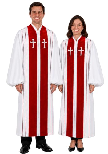 MyGradDay Unisex Deluxe Clergy Robe，clergy church gown - color: White(red), size: 42''(4'9''-4'11'')