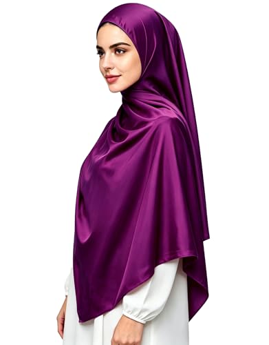Lina & Lily Luxury Satin Hijab Head Scarf Shawl Wrap for Muslim Women Extra Long - color: Dark Magenta