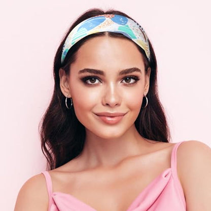 Sumolux Head Hair Scarf for Women Like Satin Silk Scarf Bandana Hair Wrapping Night Large Square Scarves 27.5" - color: Blue Lucky Flower