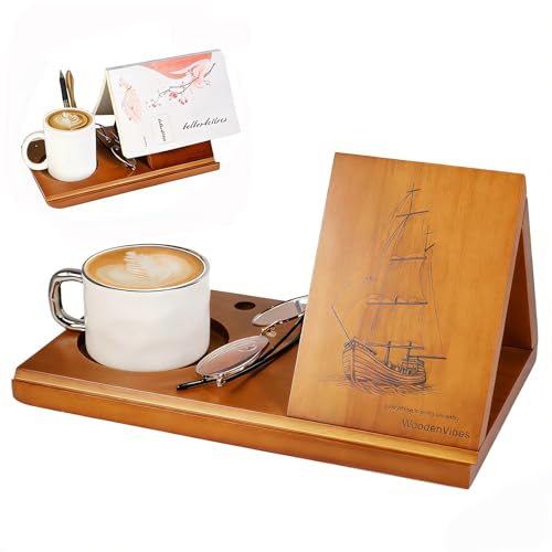 Triangle Book Holder with Sailboat Design,Nautical Wooden Book Stand for Reading Valet with Cup Holder, Mini Bookshelf,Tablet Stand for Book Lover，Sailor Birthday&Mothers Day Gift Coastal Home Decor - style: Sailing boat