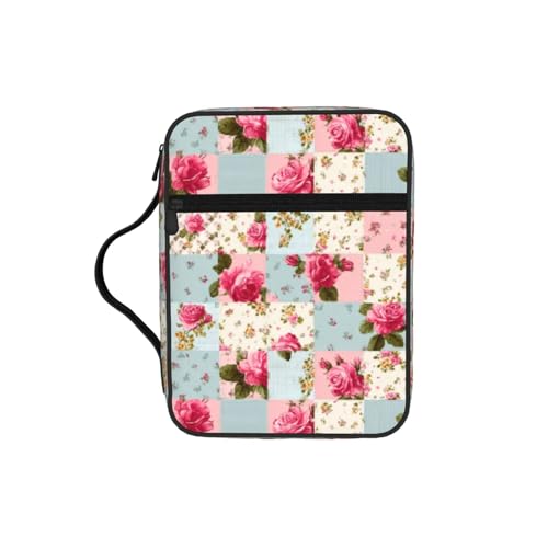 Vintage Floral Patchwork Pink Rose Blue Bible Cover Case for Women Men - color: Floral Patchwork Pink Blue