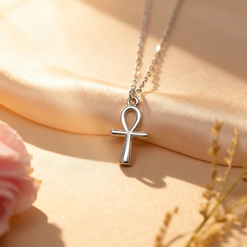 Dainty Silver Necklace for Women - Ankh Jesus Horse Celtic Cross Necklace for Women, Dainty Charm Spider Christian Gifts for Friends Sister Mom, Birthday, Christmas, Mother's Day, Graduation Gifts - style: Ankh