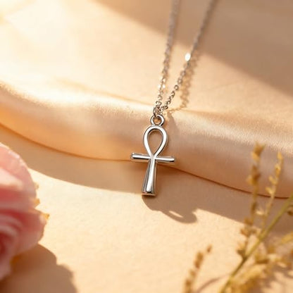 Dainty Silver Necklace for Women - Ankh Jesus Horse Celtic Cross Necklace for Women, Dainty Charm Spider Christian Gifts for Friends Sister Mom, Birthday, Christmas, Mother's Day, Graduation Gifts - style: Ankh