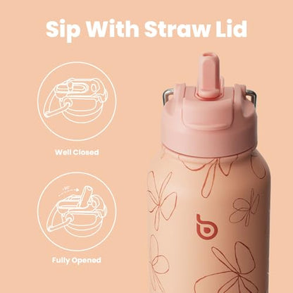 BOTTLE BOTTLE 32oz Insulated Water Bottle with Pill Box | Stainless Steel,Sport Water Bottle, with Straw Dual-use Lid and Pill Box, Design for Gym - color: yellow flower