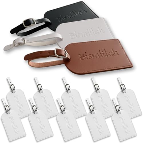 Set of 10 Bismillah Embossed Luggage Tags | Gifts, Event, Party Favors | for Nikkah Henna Walima Wedding Engagement Bridal Shower Baby Shower Conference Events Guests (Color: White. Set of 10) - color: White