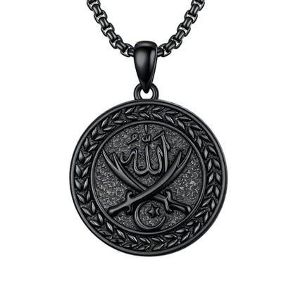PELOVNY Allah Necklace for Men Women 925 Sterling Silver Islam Allah Pendant Chain Islamic Muslim Religious Jewelry Gifts - color: Allah-04-Black