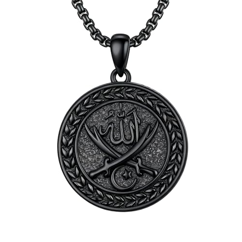 PELOVNY Allah Necklace for Men Women 925 Sterling Silver Islam Allah Pendant Chain Islamic Muslim Religious Jewelry Gifts - color: Allah-04-Black