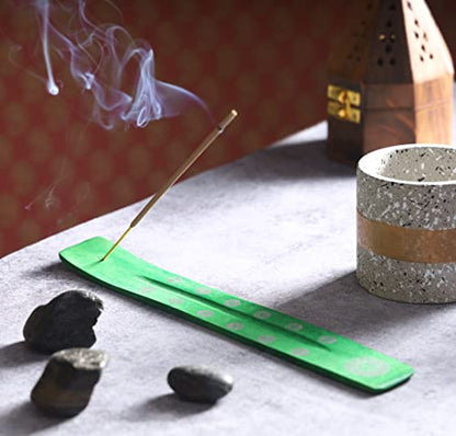 Bless-International Traditional-Handmade-Burner Wooden-Incense-Stick-Holder Ash-Catcher-Stand for-Aromatherapy-Meditation-Yoga (Earth Green) 10 Inches, Pack of 1 - color: Earth Green,10 Inch, size: One Holder