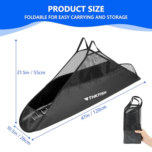 THKFISH Folding Weigh Sling Fish Bag - 47x10.5in Heavy Duty Transport Bag with Fish Ruler for Tournament Use