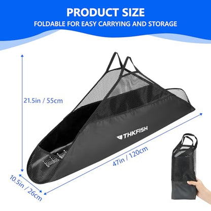 THKFISH Folding Weigh Sling Fish Bag - 47x10.5in Heavy Duty Transport Bag with Fish Ruler for Tournament Use