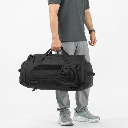 Gym Bag Military Duffle Backpack, Heavy Duty Travel Weekender Bag with Multiple Compartments Including Shoe Compartment Wet-dry Separation Compartment, Adjustable Shoulder Strap 60L Capacity