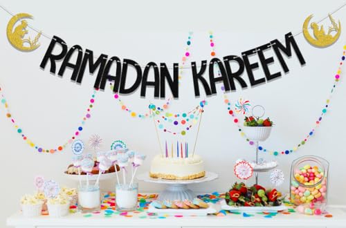 Ramadan Kareem Banner,Eid Mubarak Party Decor,Ramadan Mubarak,Umrah Mubarak,Islamic Muslim Kareem Ramadan Party Decor Supplies Black Gold