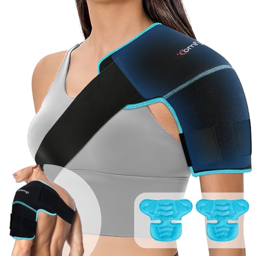 Comfytemp Shoulder Ice Pack Wrap Shoulder Brace Compression Sleeve for Shoulders Pain Relief, 2 Gel Ice Packs for Injuries Reusable, Cold Therapy for Rotator Cuff Recovery, Fathers Day Dad Gifts Men - style: 2 Gel Packs + 1 Brace
