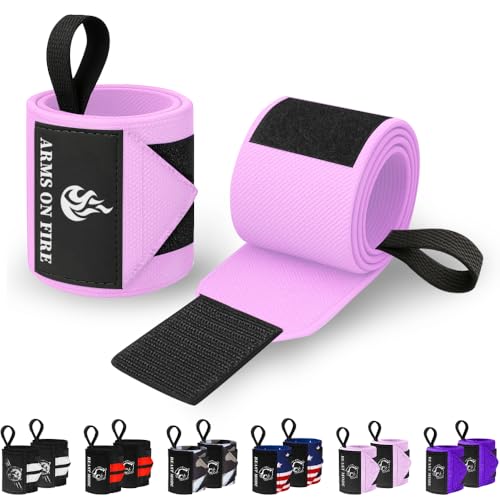 TECEUM Weightlifting 18" & 12" Wrist Wraps with Thumb Loop – Heavy Duty Wrist Workout Braces for Men and Women – Ideal for Powerlifting, Strength Training, Bodybuilding - color: Pink, style: 12" – Arms on Fire