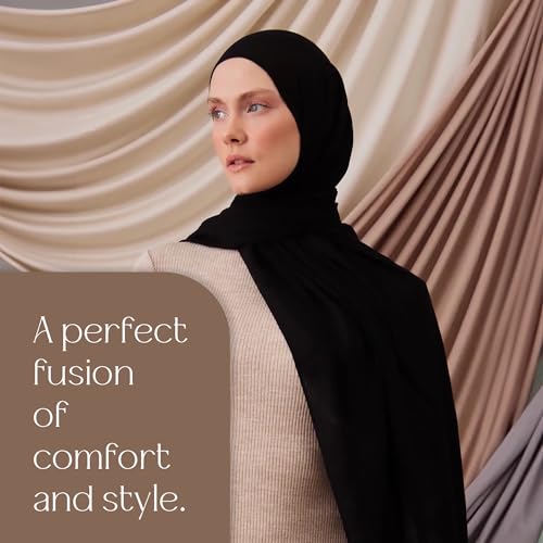 Modest Summer Woven Hijab | Premium Lightweight, Soft Touch Hijab for Women - color: Black